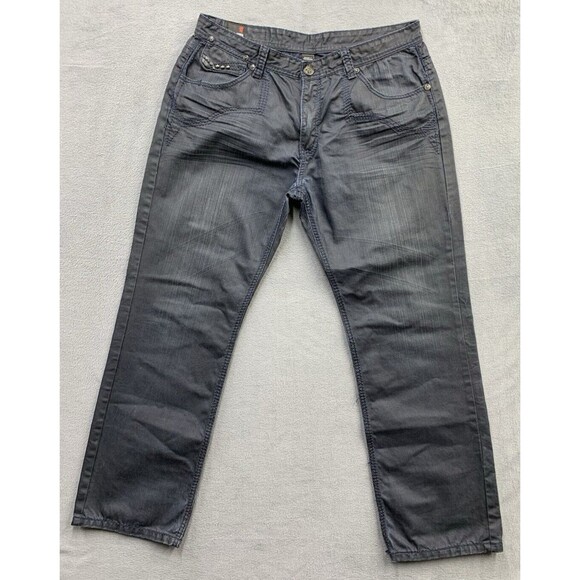 Imperious Denim Jeans Men's Size 38X32 Black Wiskered Flap Pockets 100% Cotton - Picture 2 of 16